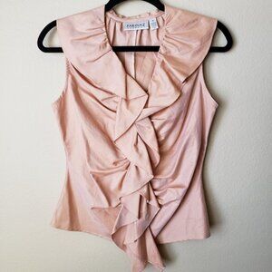 Farinaz Taghavi Sleeveless Hook Front Ruffle Blous